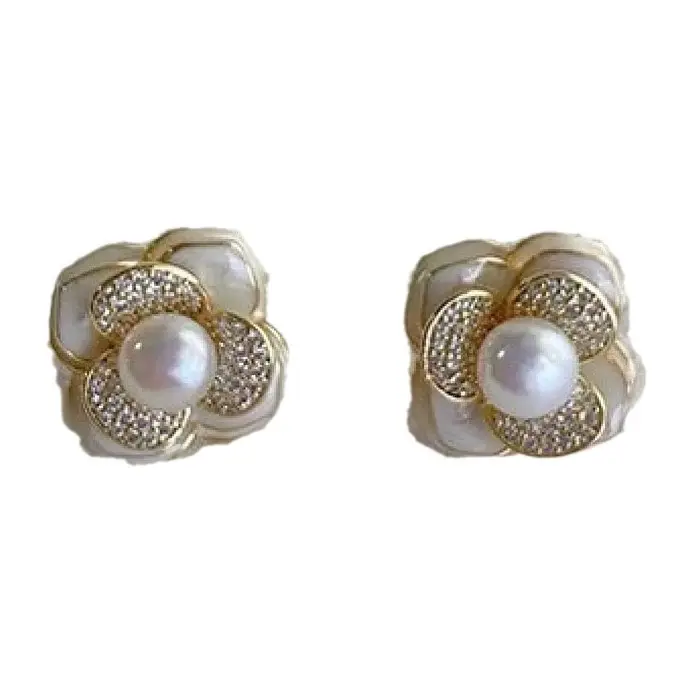 Pearl Camellia Ear Stud Earrings Female Elegant - Image 5