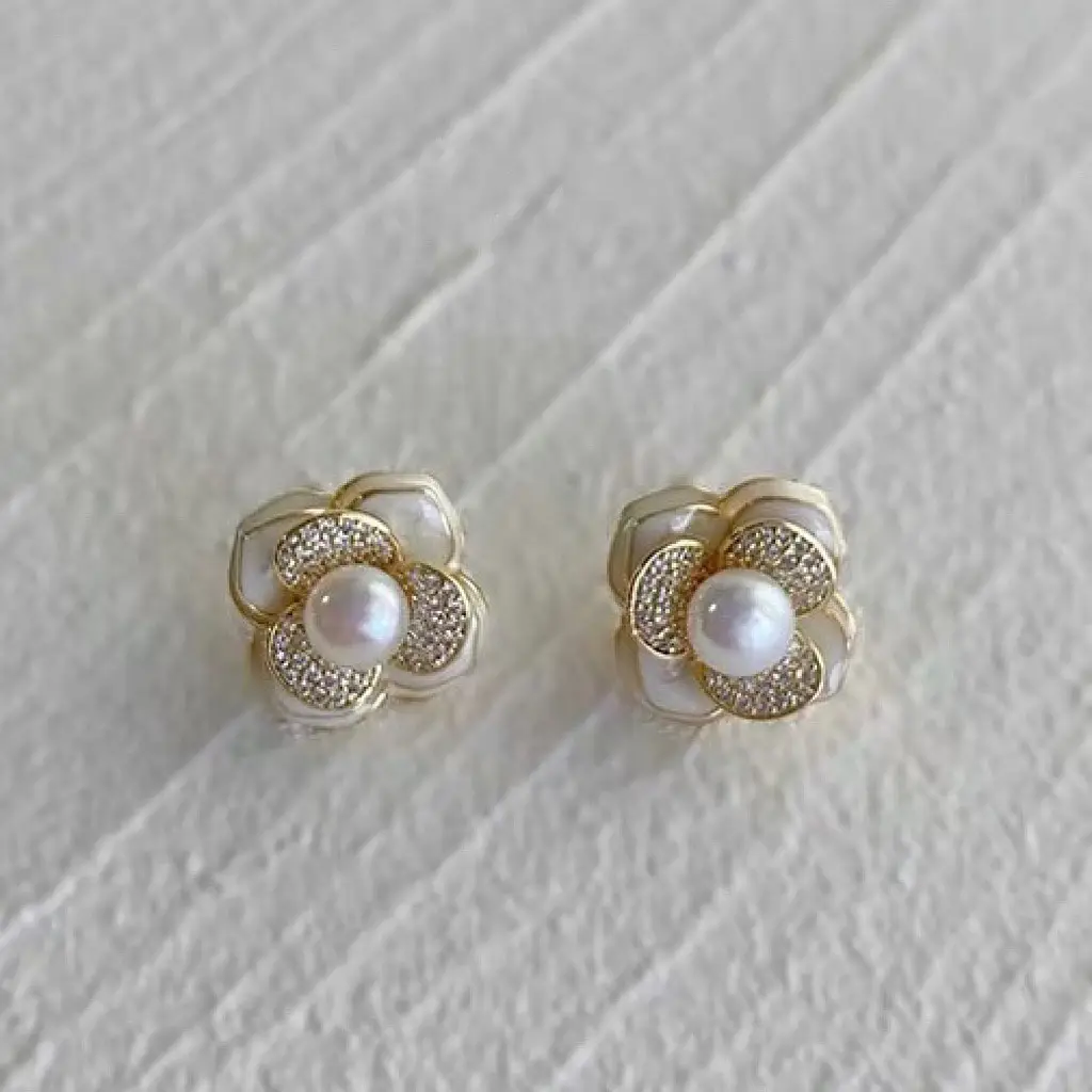 Pearl Camellia Ear Stud Earrings Female Elegant — feature 5