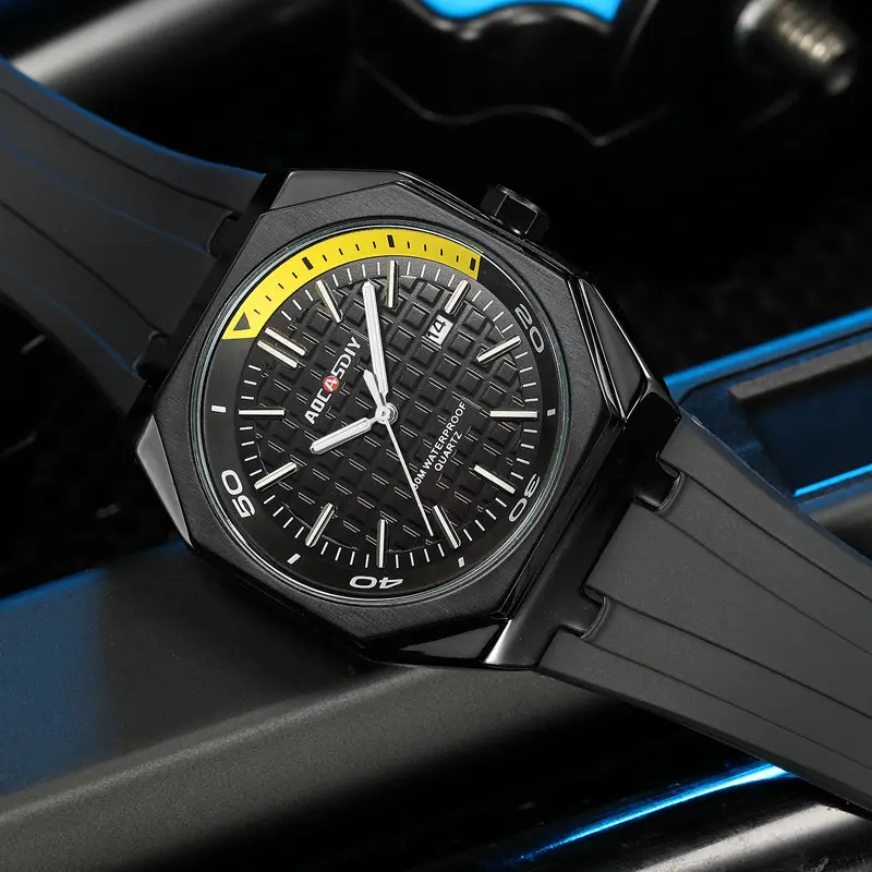 Men's Black Hexagonal Luminous Quartz Watch - Image 9