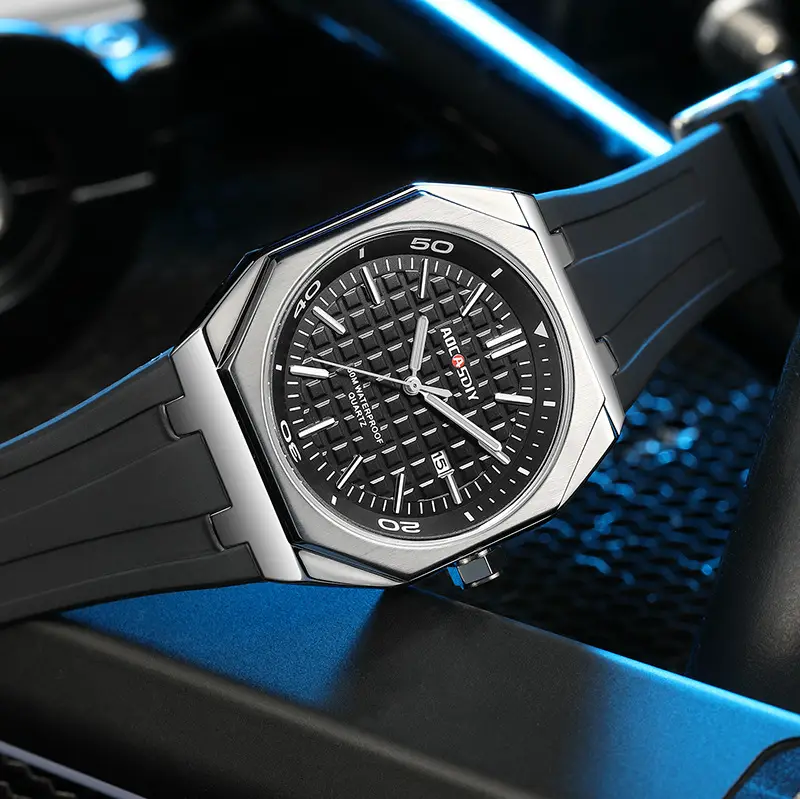 Men's Black Hexagonal Luminous Quartz Watch — feature 19