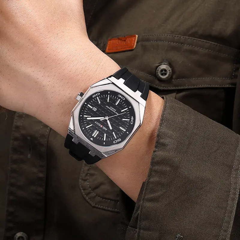 Men's Black Hexagonal Luminous Quartz Watch — feature 23