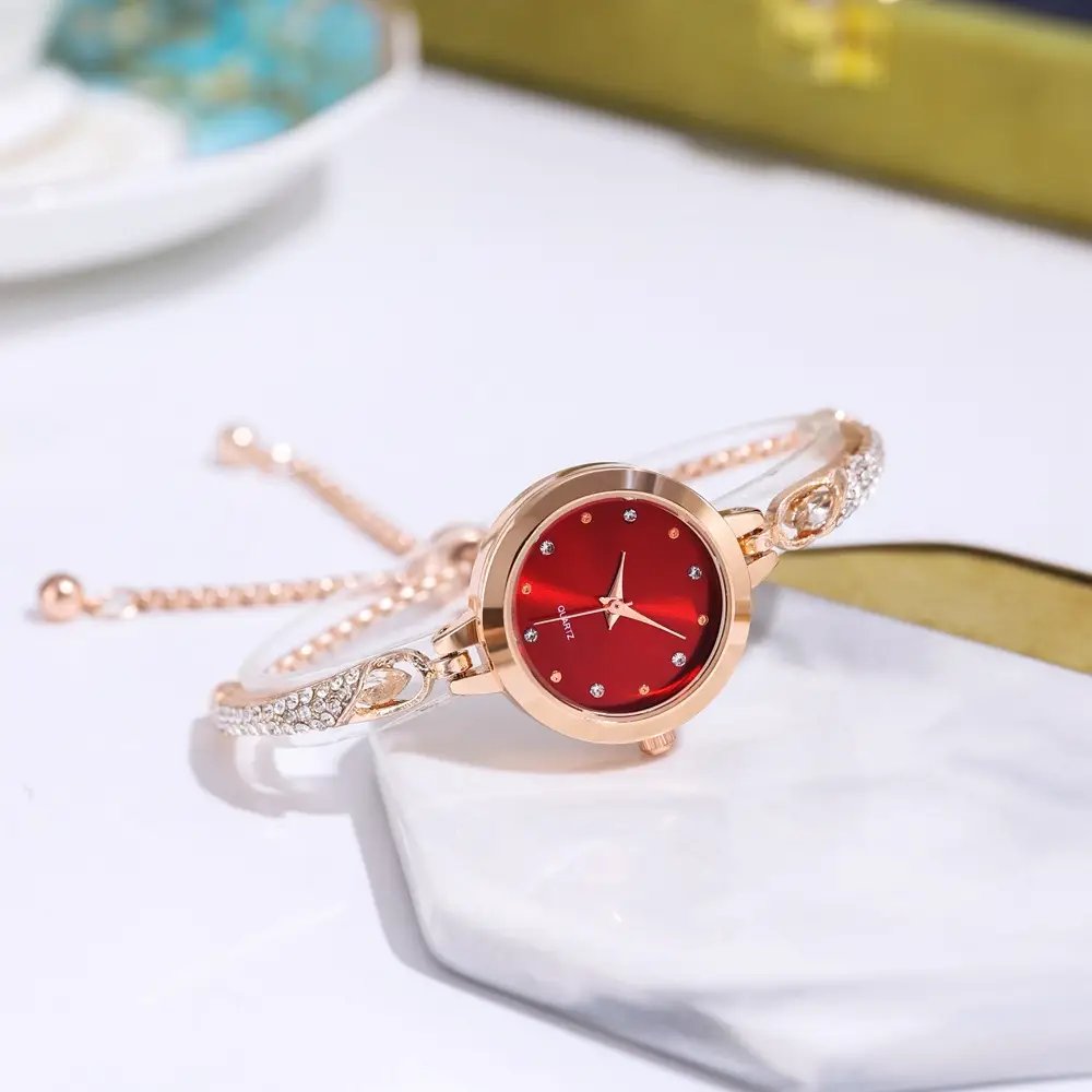 Elegant Rose Gold Women's Bracelet Watch with Crystal Drop