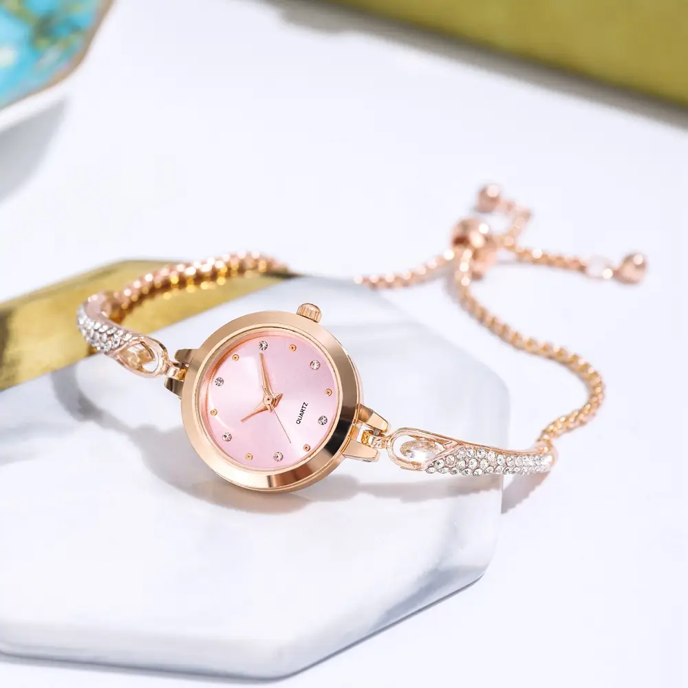 Elegant Rose Gold Women's Bracelet Watch with Crystal Drop