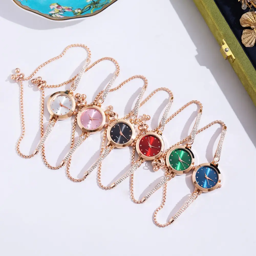Elegant Rose Gold Women's Bracelet Watch with Crystal Drop