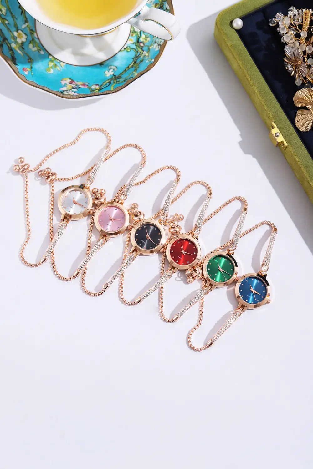 Elegant Rose Gold Women's Bracelet Watch with Crystal Drop — feature 1