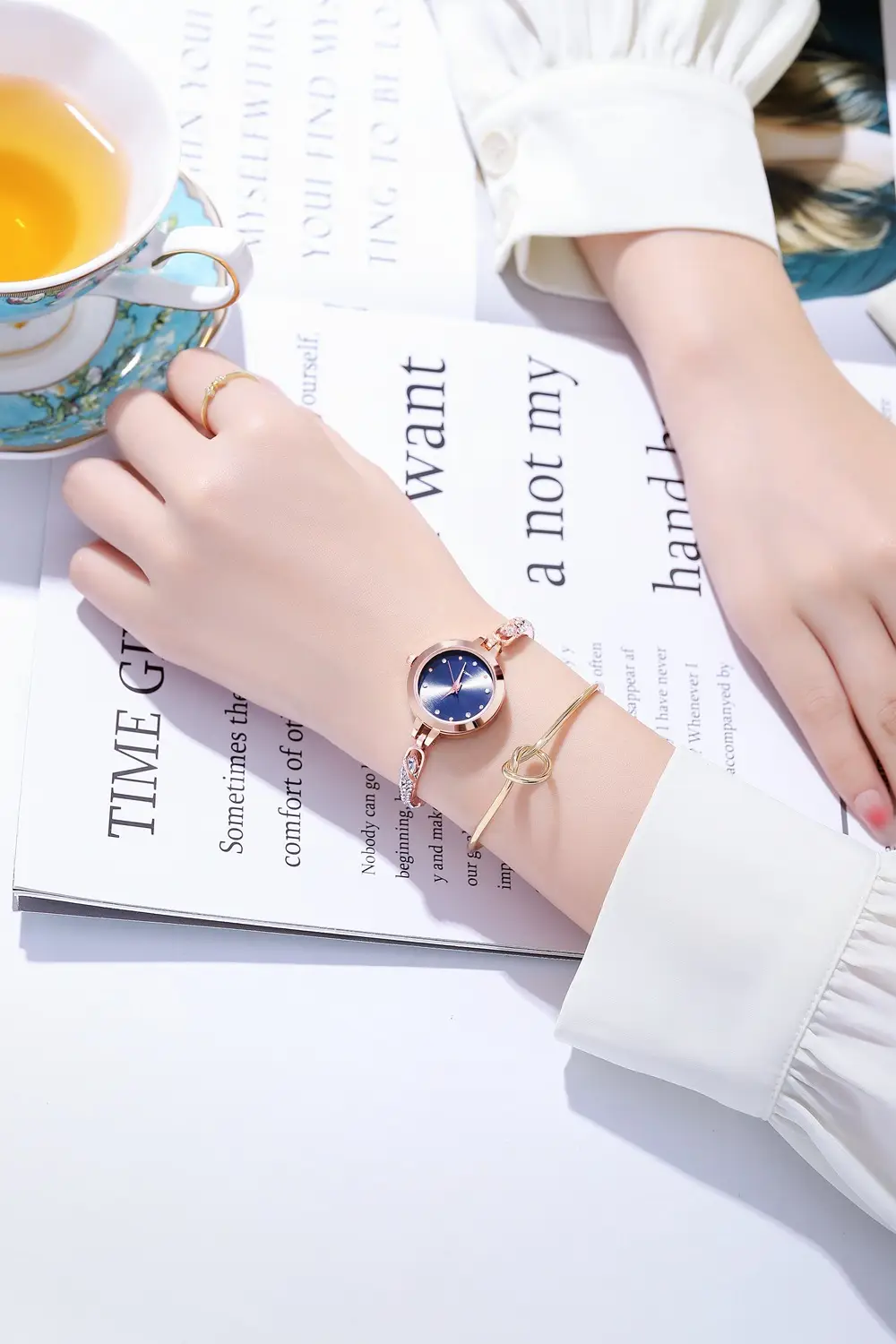 Elegant Rose Gold Women's Bracelet Watch with Crystal Drop — feature 10