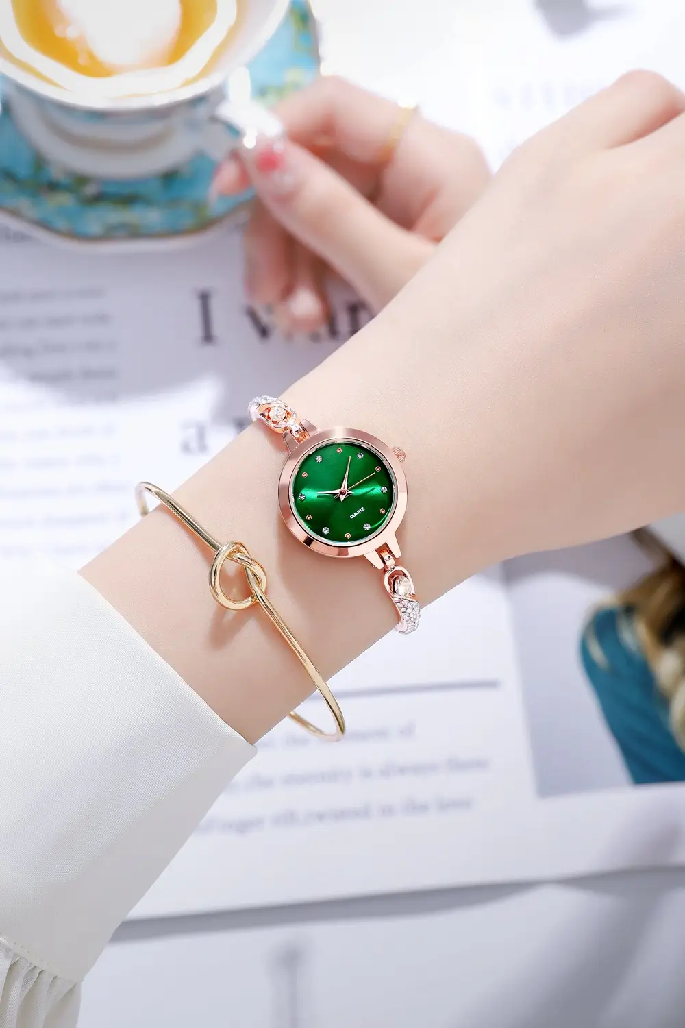 Elegant Rose Gold Women's Bracelet Watch with Crystal Drop — feature 4