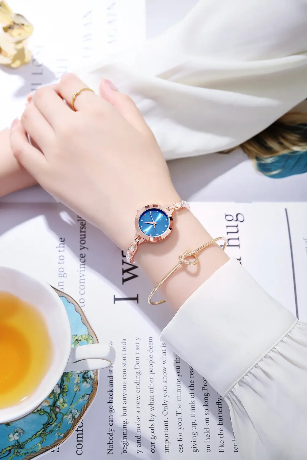 Elegant Rose Gold Women's Bracelet Watch with Crystal Drop — feature 5