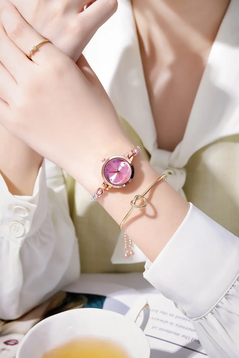 Elegant Rose Gold Women's Bracelet Watch with Crystal Drop — feature 6