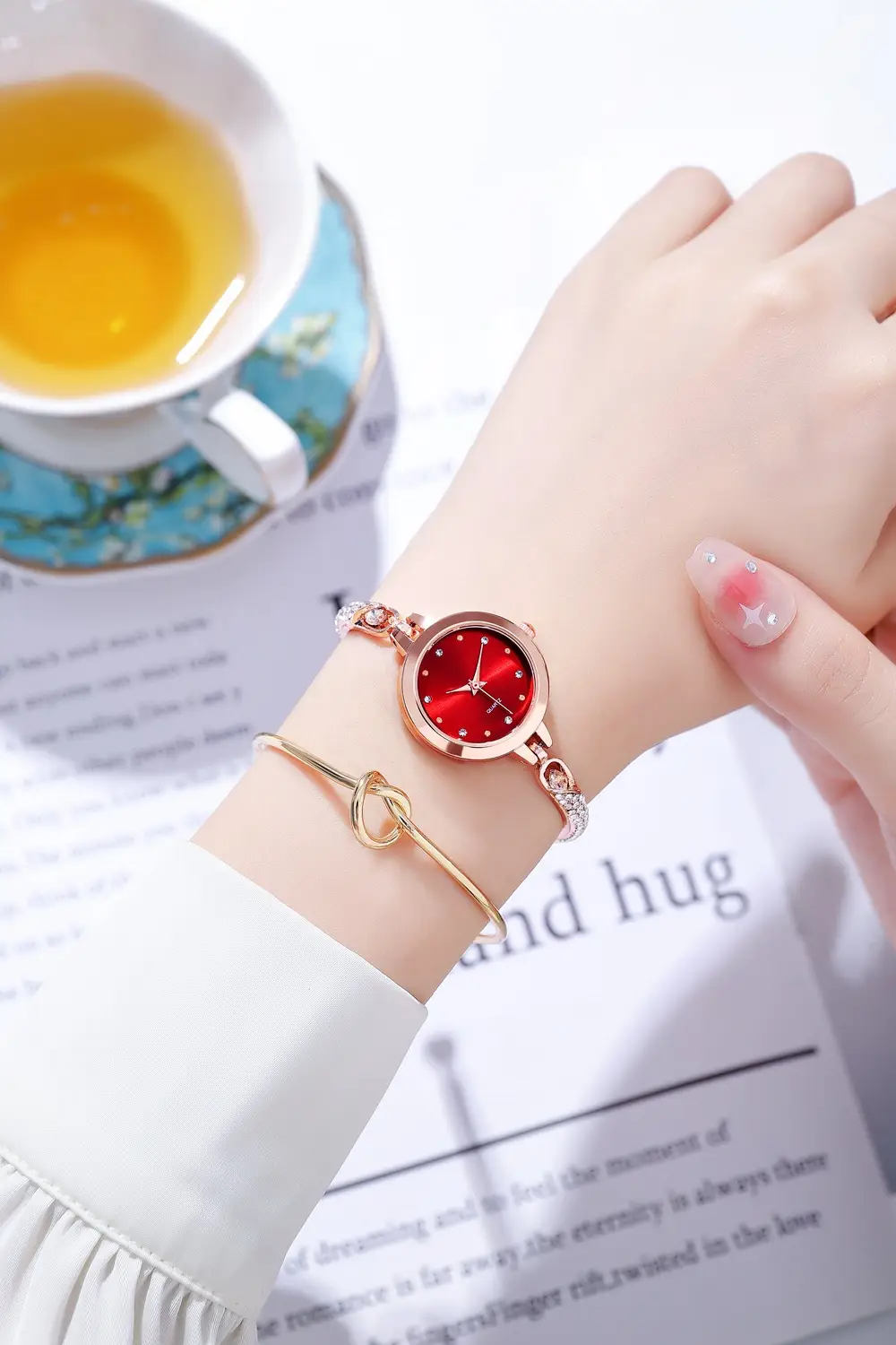Elegant Rose Gold Women's Bracelet Watch with Crystal Drop — feature 8