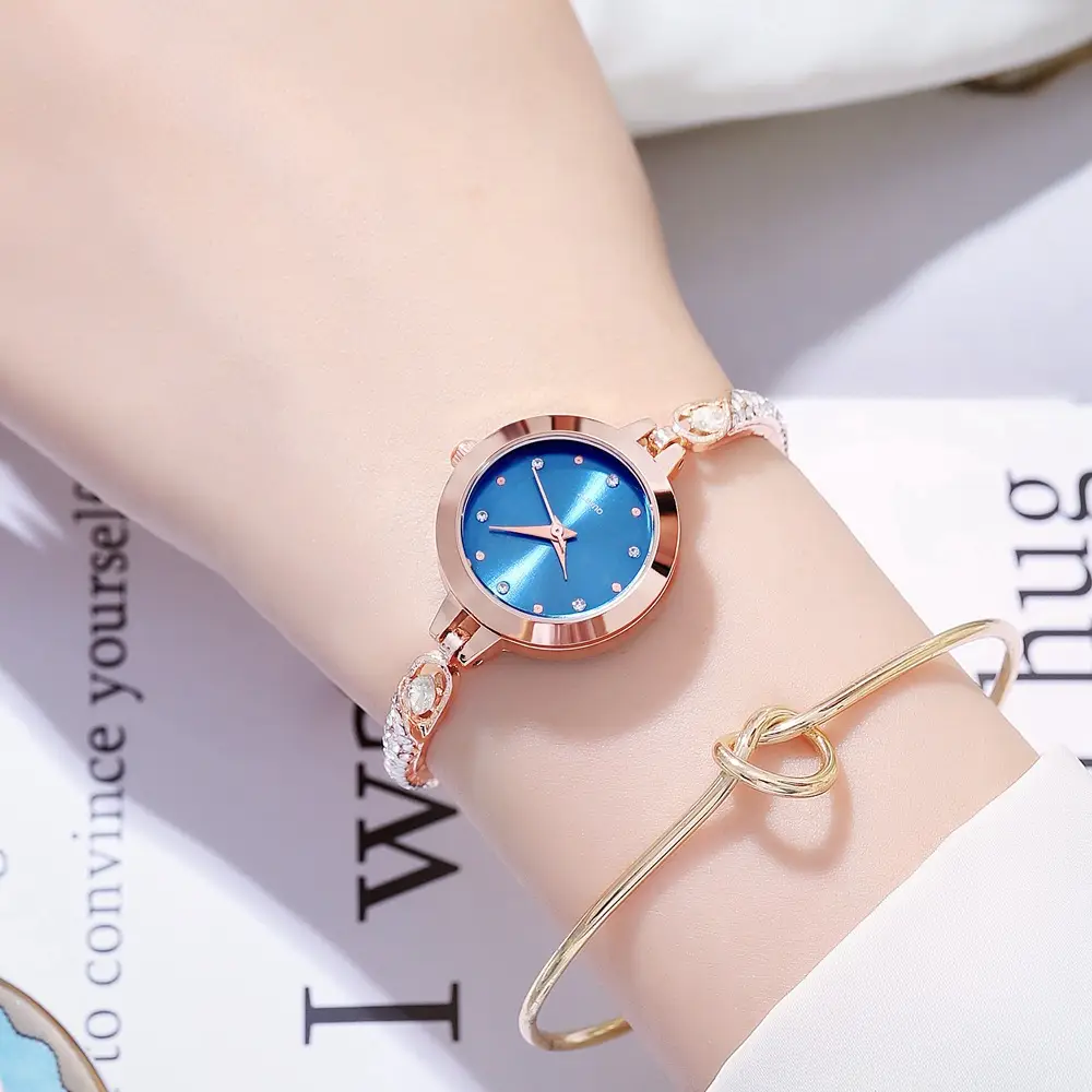 Elegant Rose Gold Women's Bracelet Watch with Crystal Drop