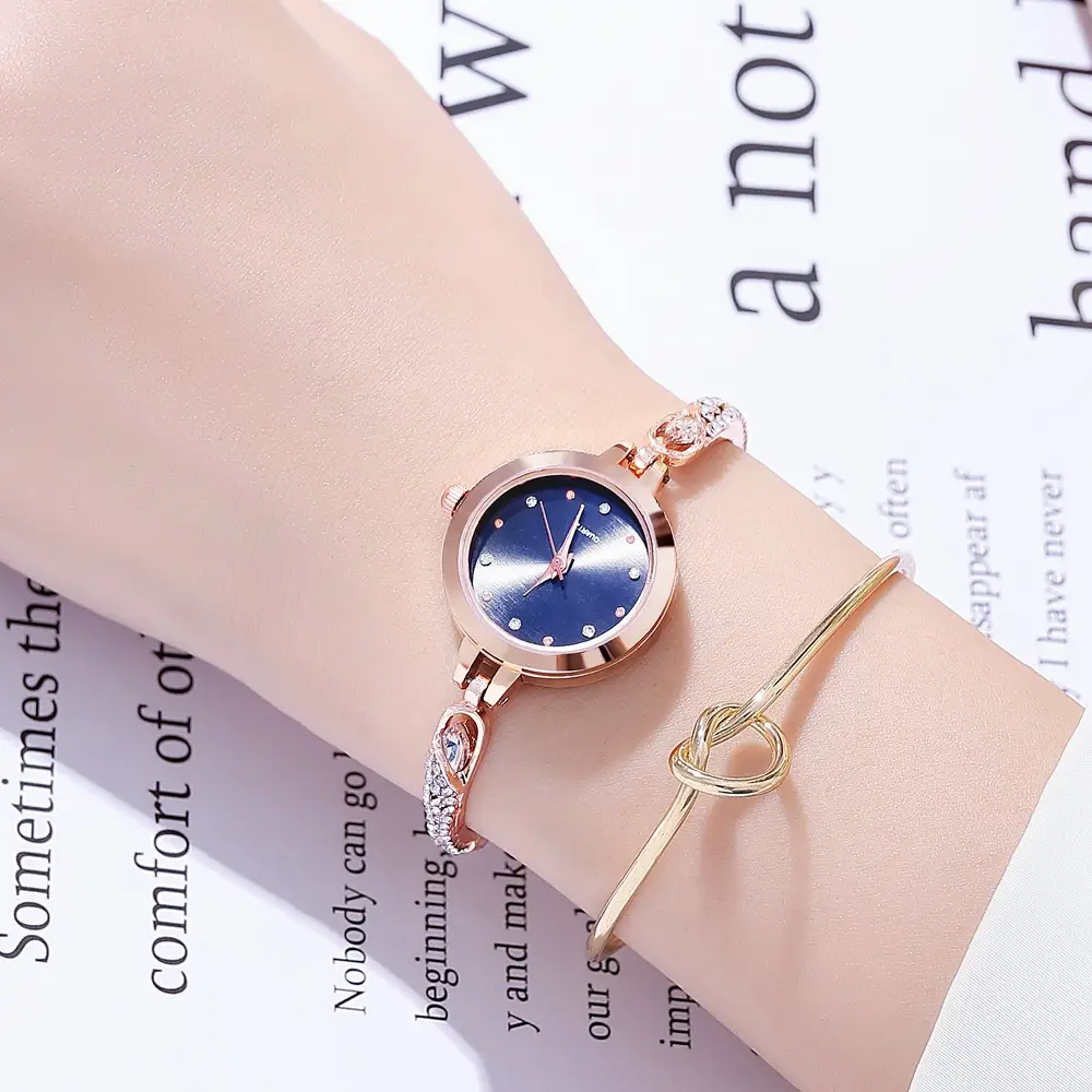 Elegant Rose Gold Women's Bracelet Watch with Crystal Drop