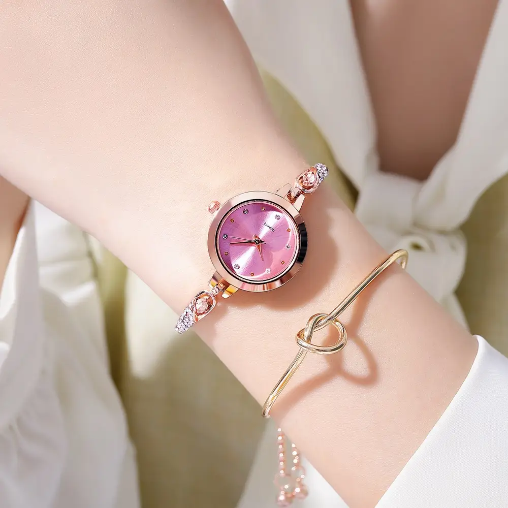 Elegant Rose Gold Women's Bracelet Watch with Crystal Drop