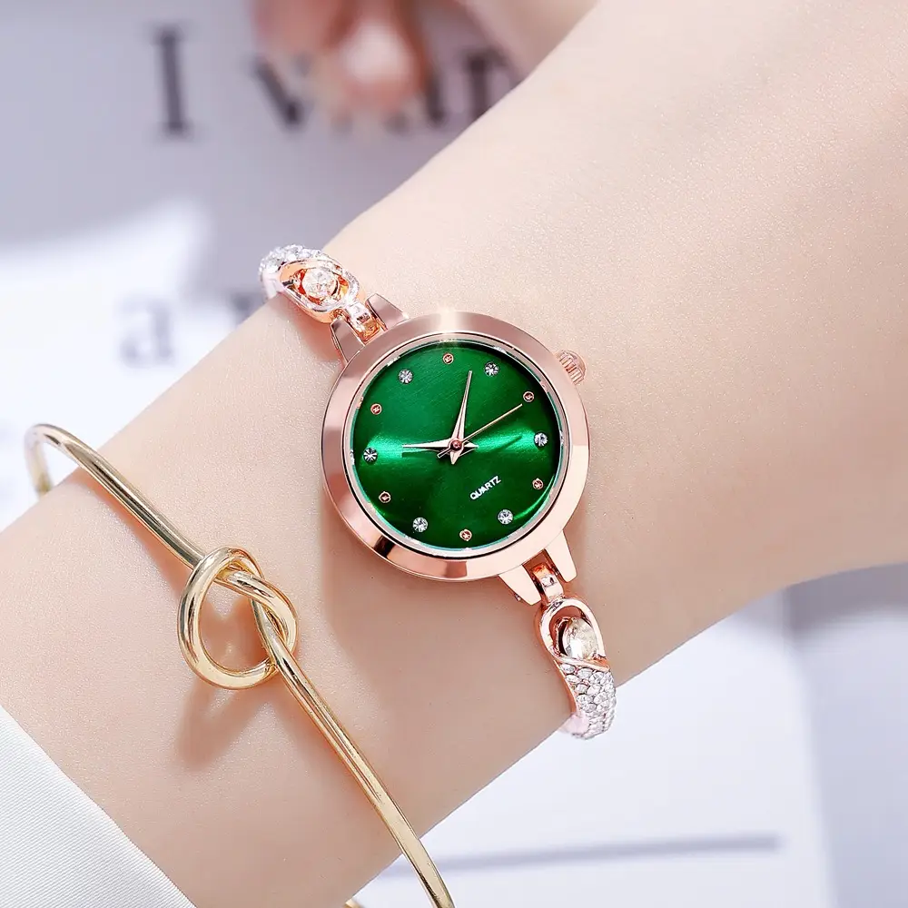 Elegant Rose Gold Women's Bracelet Watch with Crystal Drop