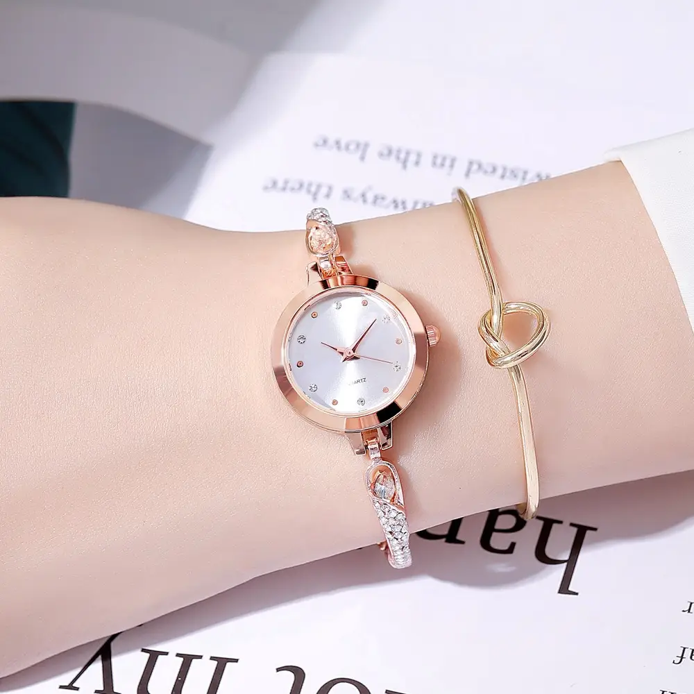 Elegant Rose Gold Women's Bracelet Watch with Crystal Drop