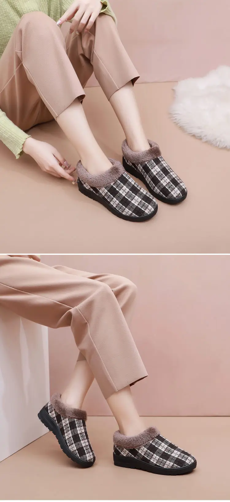Winter New Warm fleece-lined Cotton Shoes Women's Cotton Slippers Home Non-slip Comfortable Soft Sole Middle-aged and Elderly Moms Shoes Slippers — feature 10