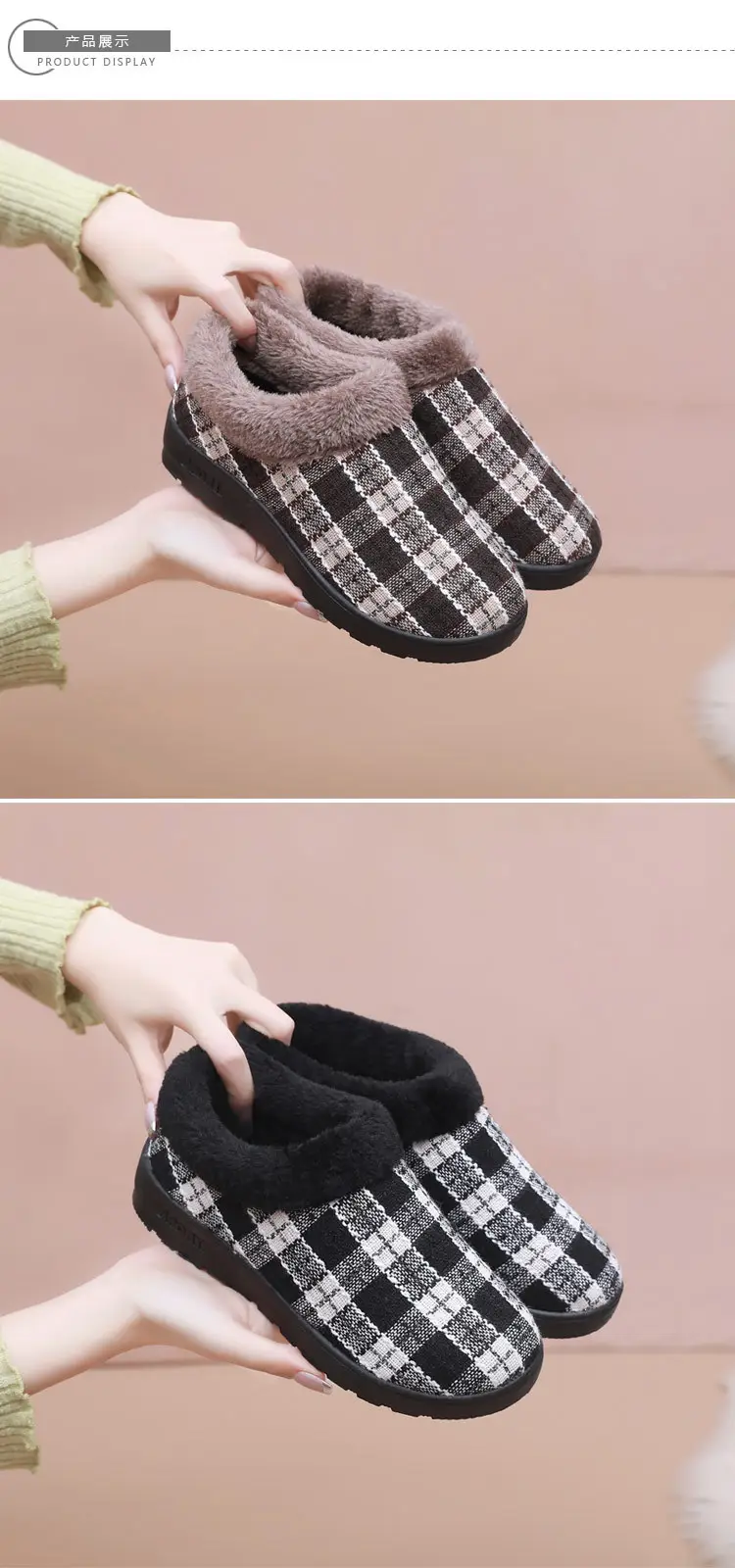 Winter New Warm fleece-lined Cotton Shoes Women's Cotton Slippers Home Non-slip Comfortable Soft Sole Middle-aged and Elderly Moms Shoes Slippers — feature 7
