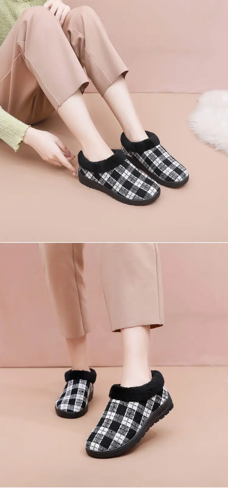 Winter New Warm fleece-lined Cotton Shoes Women's Cotton Slippers Home Non-slip Comfortable Soft Sole Middle-aged and Elderly Moms Shoes Slippers — feature 8