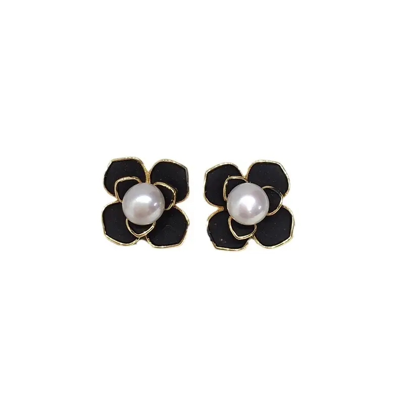 5Pc 18K Gold Filled Black Pearl Flower Earrings for Women - Image 6