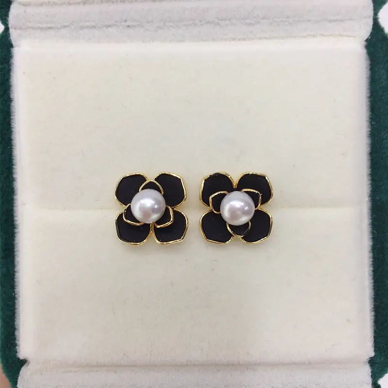 5Pc 18K Gold Filled Black Pearl Flower Earrings for Women — feature 2