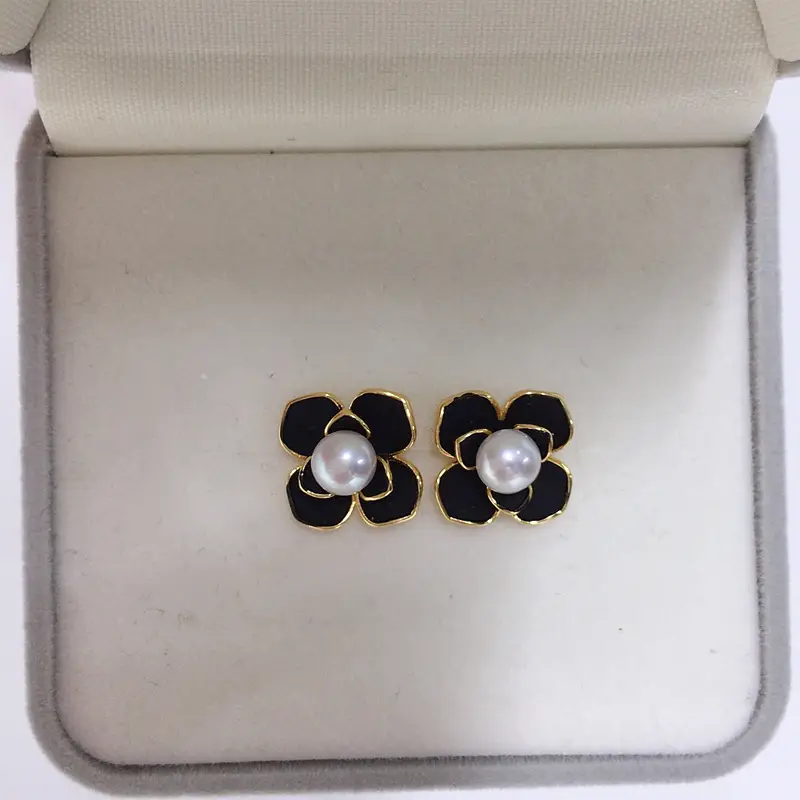 5Pc 18K Gold Filled Black Pearl Flower Earrings for Women — feature 3