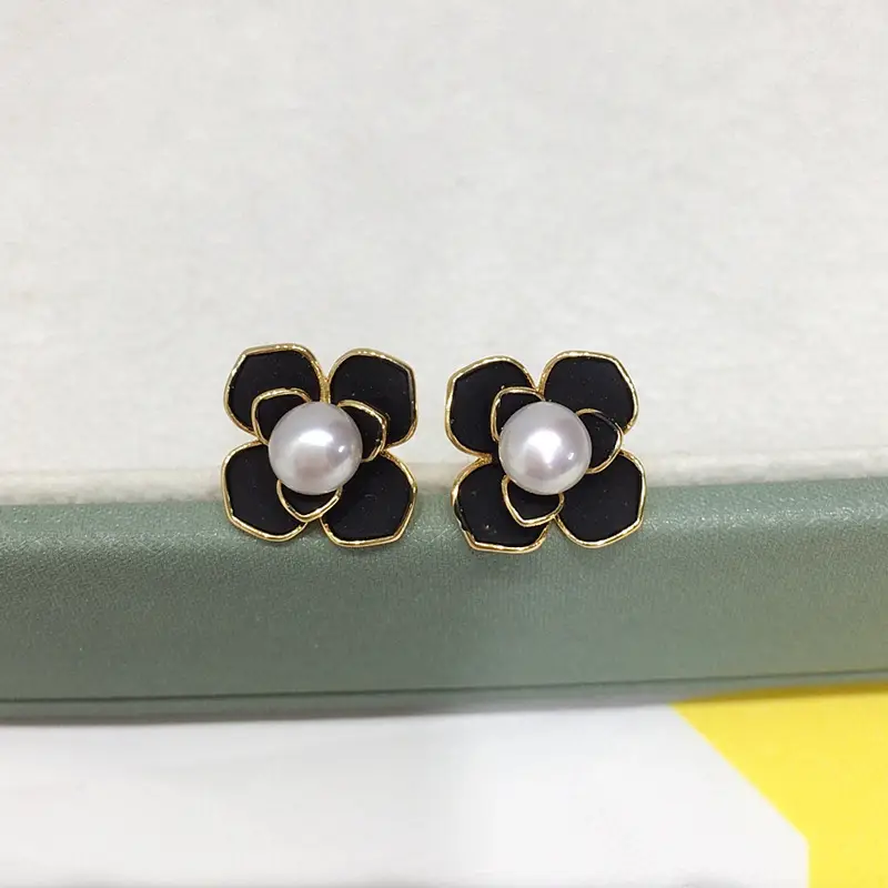5Pc 18K Gold Filled Black Pearl Flower Earrings for Women — feature 8