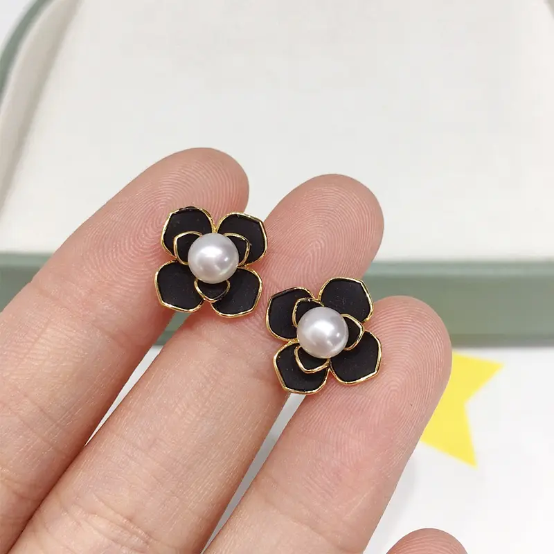 5Pc 18K Gold Filled Black Pearl Flower Earrings for Women — feature 9