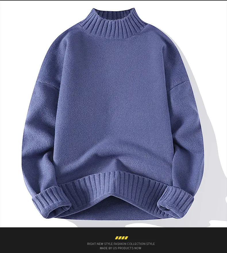 Men's Blue Turtleneck Pullover Sweater Winter Warm — feature 16