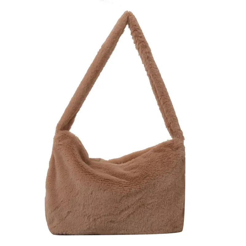 Black Plush Shoulder Bag for Women 2023
