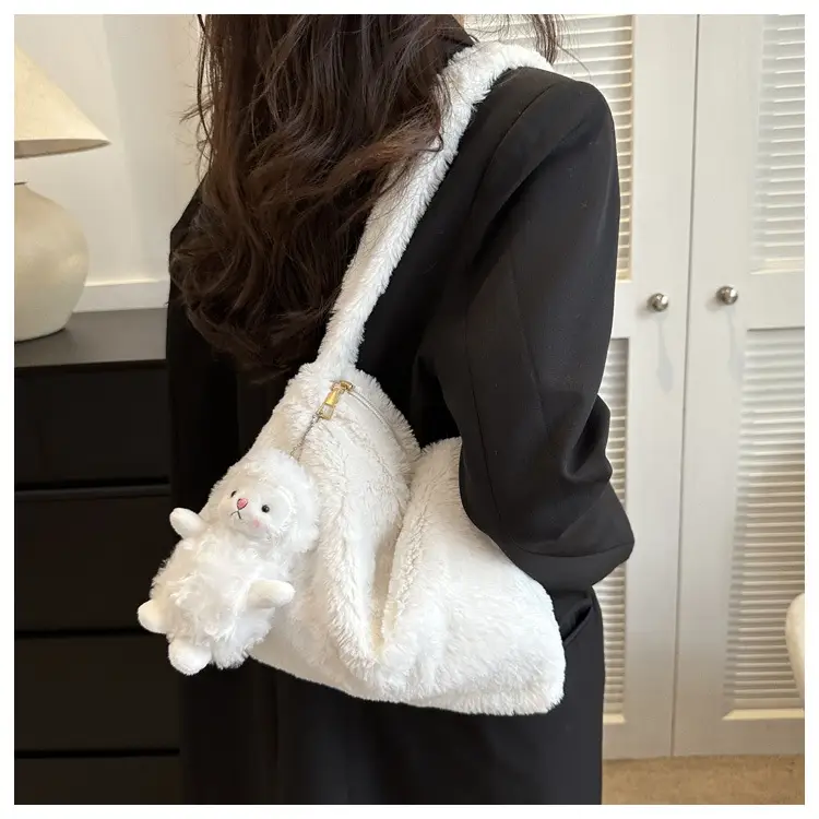 Black Plush Shoulder Bag for Women 2023 — feature 46