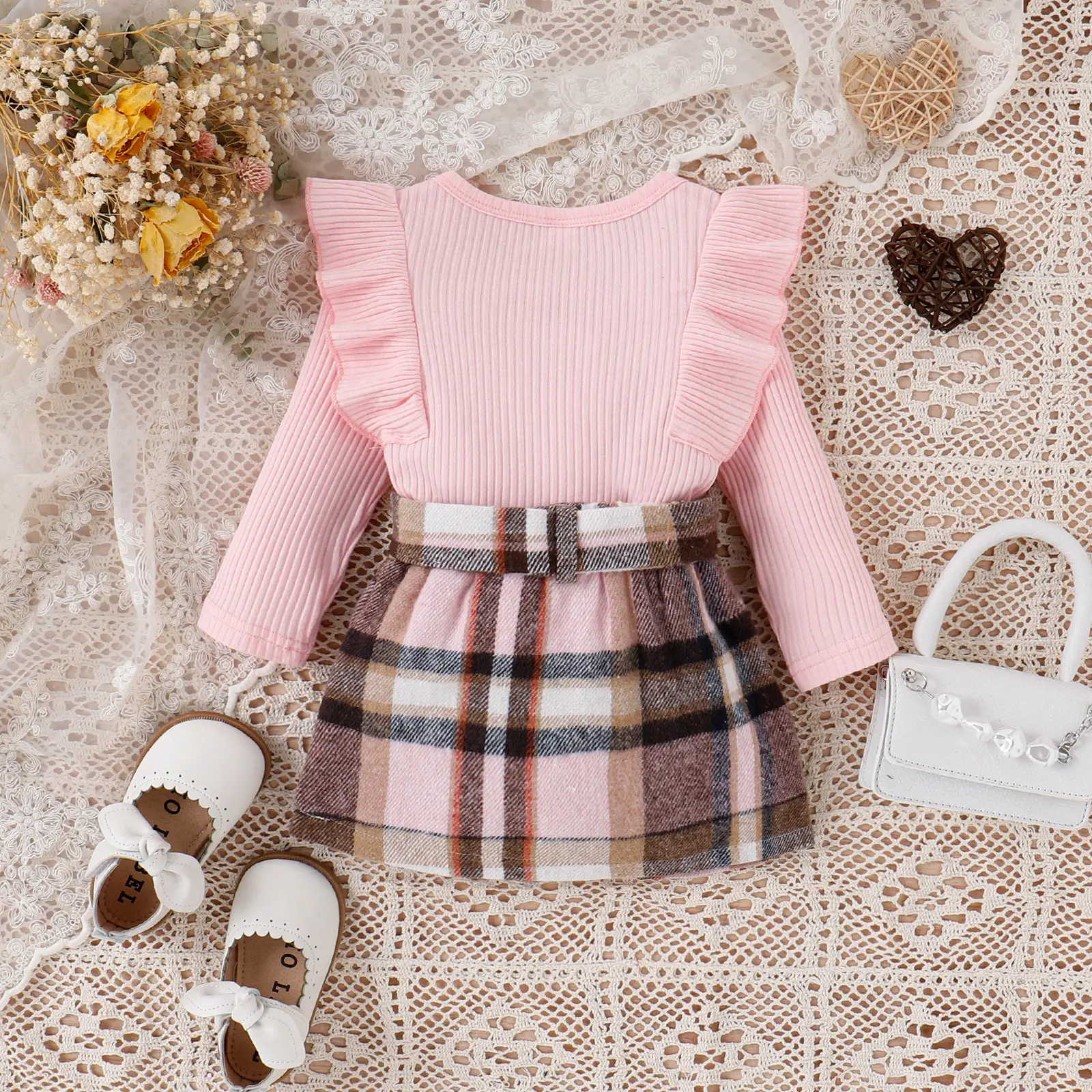 Baoxi Girls Pink Striped Long Sleeve Top with Belt