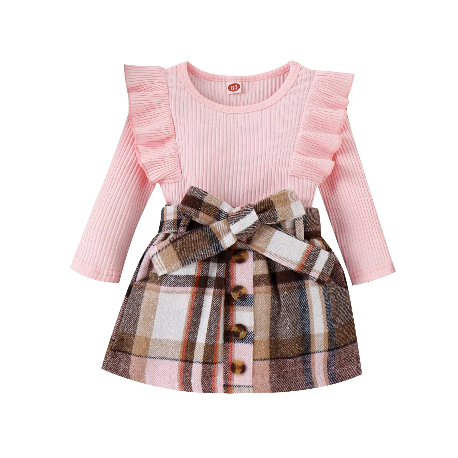 Baoxi Girls Pink Striped Long Sleeve Top with Belt