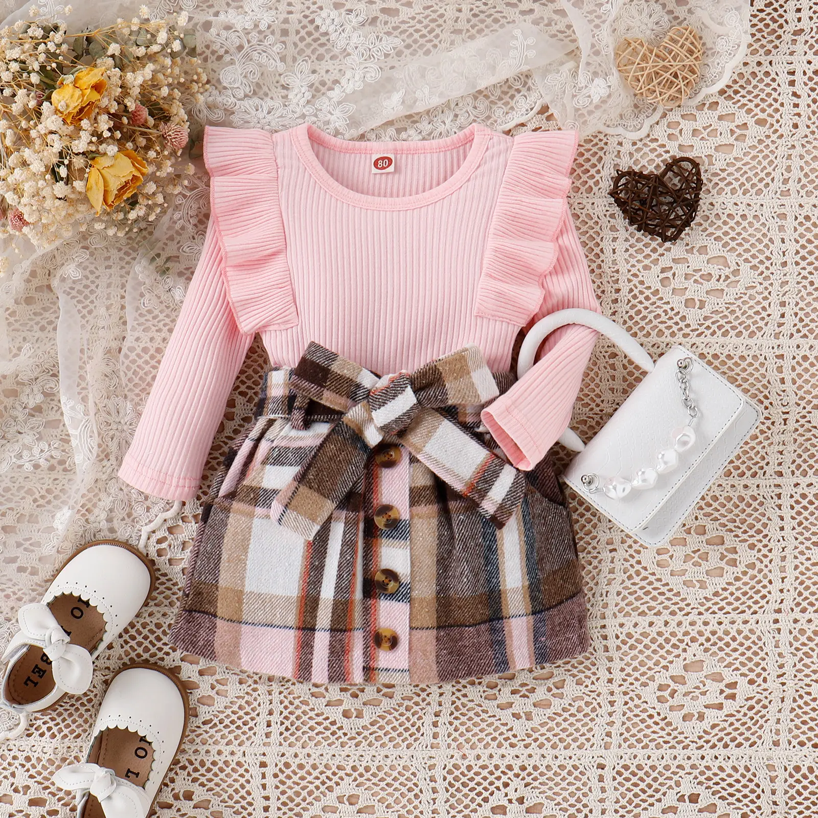 Baoxi Girls Pink Striped Long Sleeve Top with Belt — feature 2