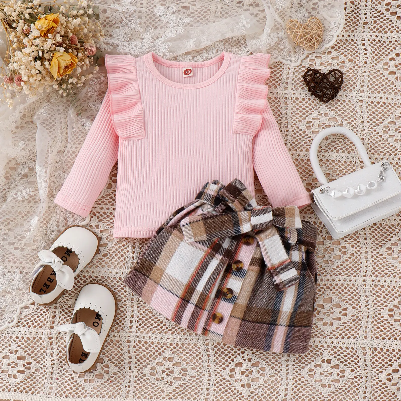 Baoxi Girls Pink Striped Long Sleeve Top with Belt — feature 9