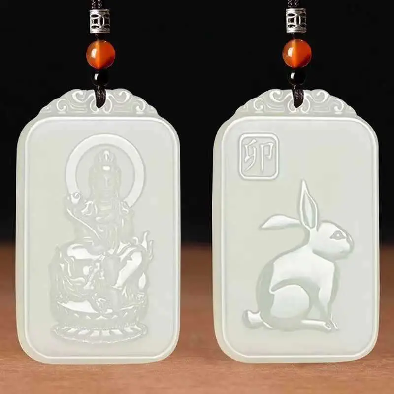 Guanyin Jade Pendant for Men with Manjushri & Zodiac Design - Image 3