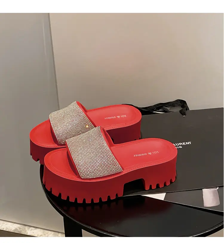 Women's Thick-Soled Slippers, European and American Ins Trend, Eva Waterproof Platform, Black Soft-Soled One-Line Outdoor Sandals, Non-Slip — feature 34