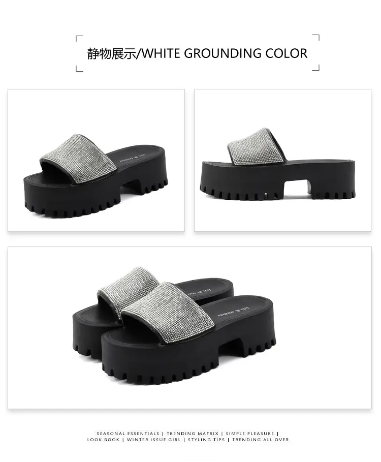 Women's Thick-Soled Slippers, European and American Ins Trend, Eva Waterproof Platform, Black Soft-Soled One-Line Outdoor Sandals, Non-Slip — feature 35