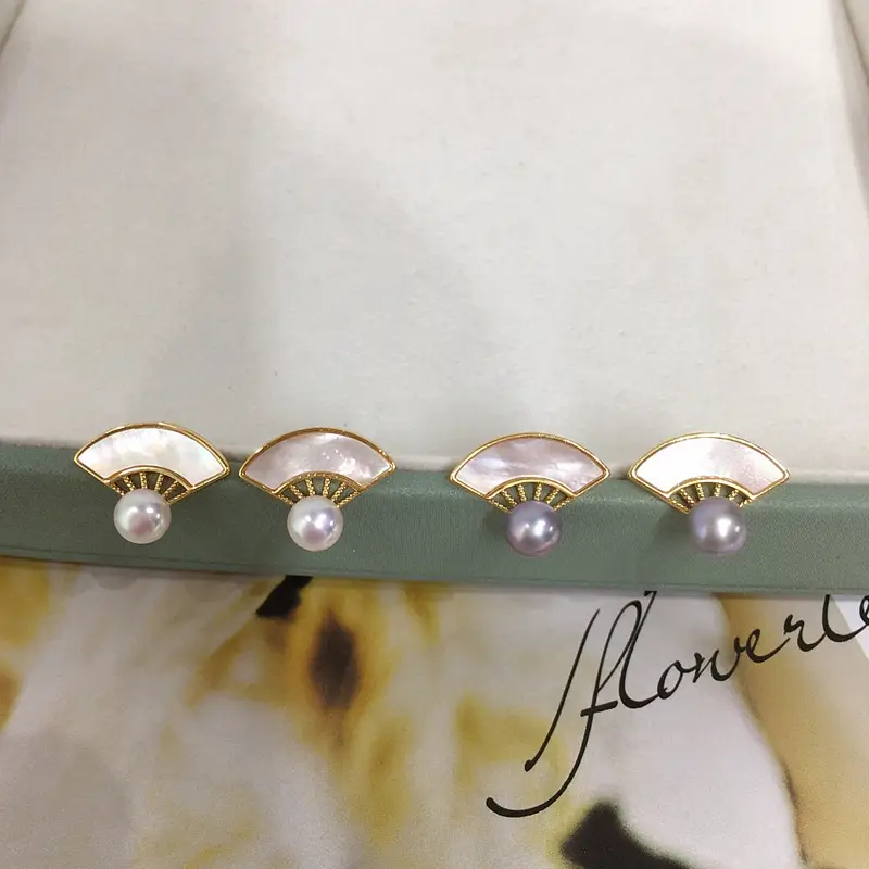 5Pc Natural Pearl Fan Shaped Earrings for Women — feature 4