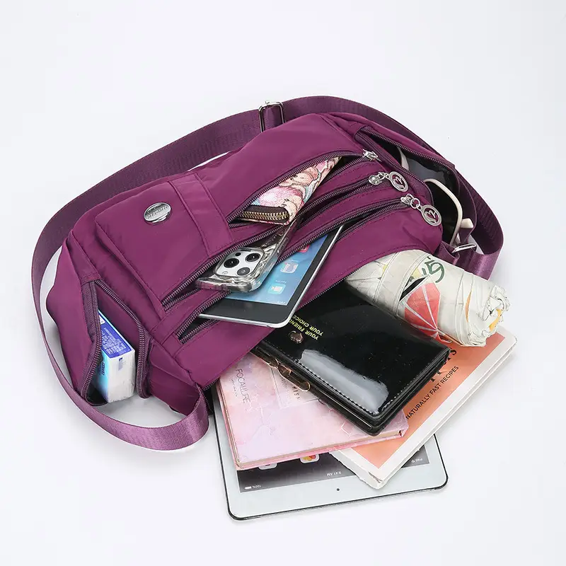 Women's Waterproof Oxford Shoulder Bag Purple Multi Compartment - Image 6