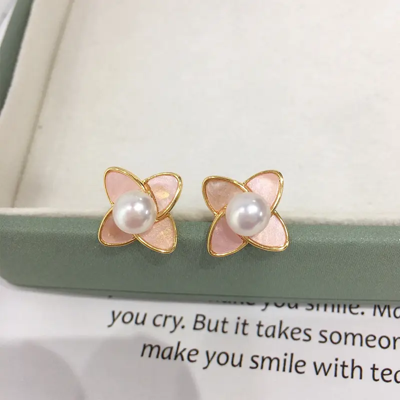 Pink Flower Pearl Earrings for Women S925 Sterling Silver - Image 3