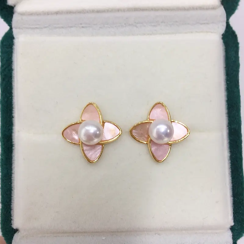 Pink Flower Pearl Earrings for Women S925 Sterling Silver - Image 4