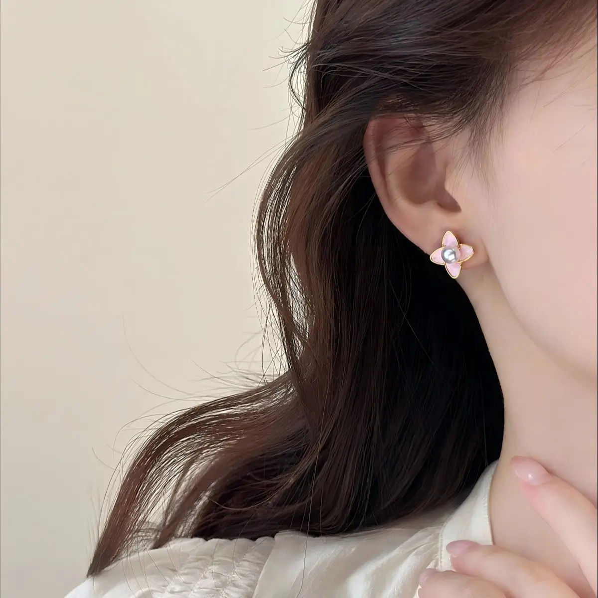Pink Flower Pearl Earrings for Women S925 Sterling Silver - Image 5