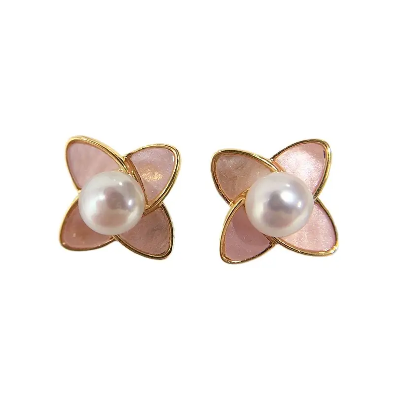 Pink Flower Pearl Earrings for Women S925 Sterling Silver - Image 6