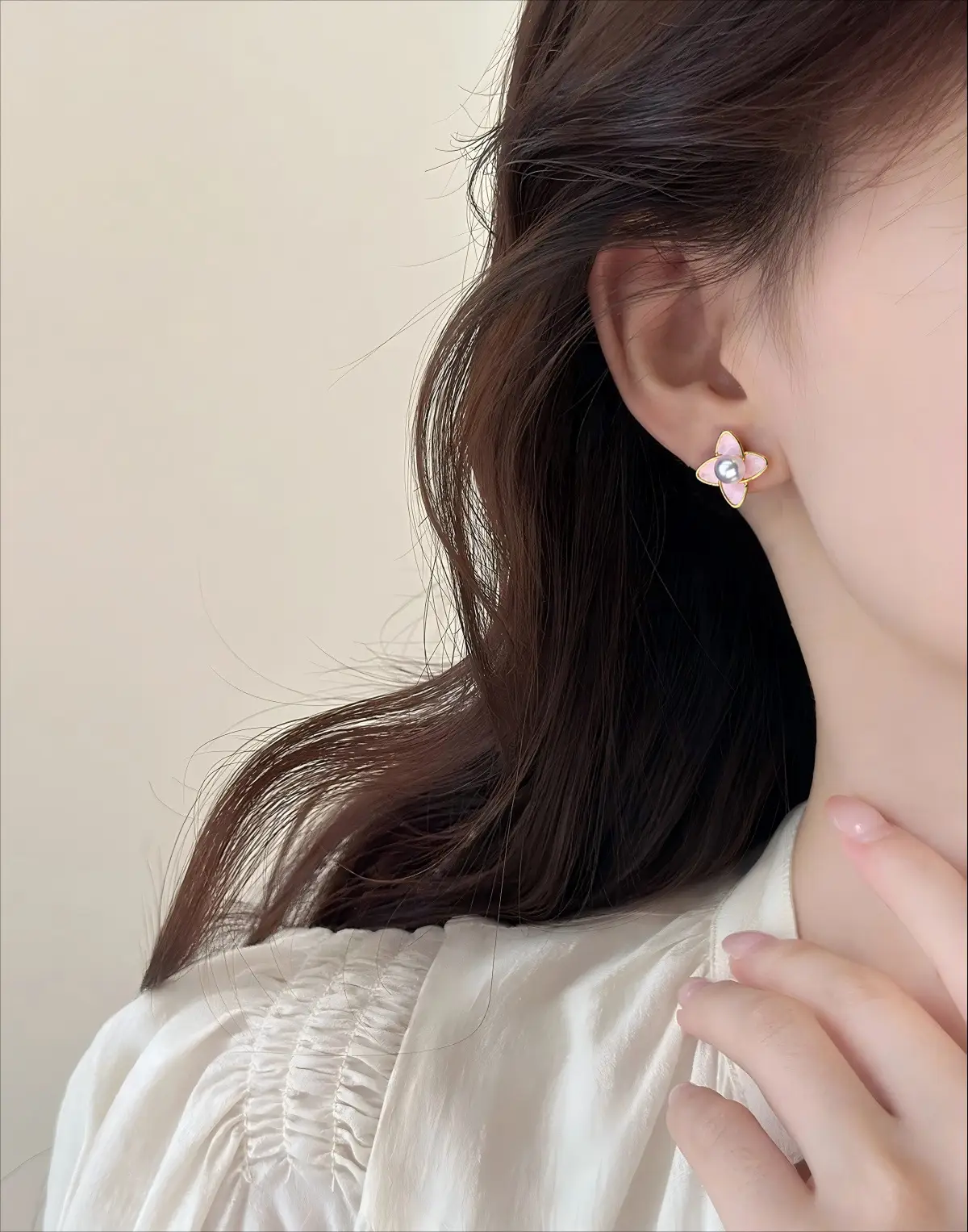 Pink Flower Pearl Earrings for Women S925 Sterling Silver — feature 10