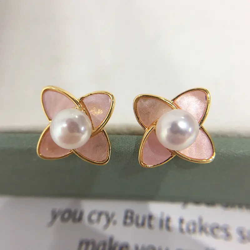 Pink Flower Pearl Earrings for Women S925 Sterling Silver — feature 3
