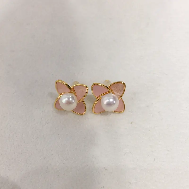 Pink Flower Pearl Earrings for Women S925 Sterling Silver — feature 5