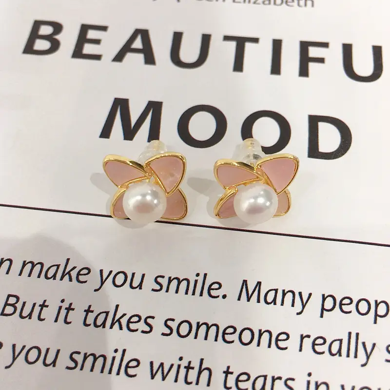 Pink Flower Pearl Earrings for Women S925 Sterling Silver — feature 7