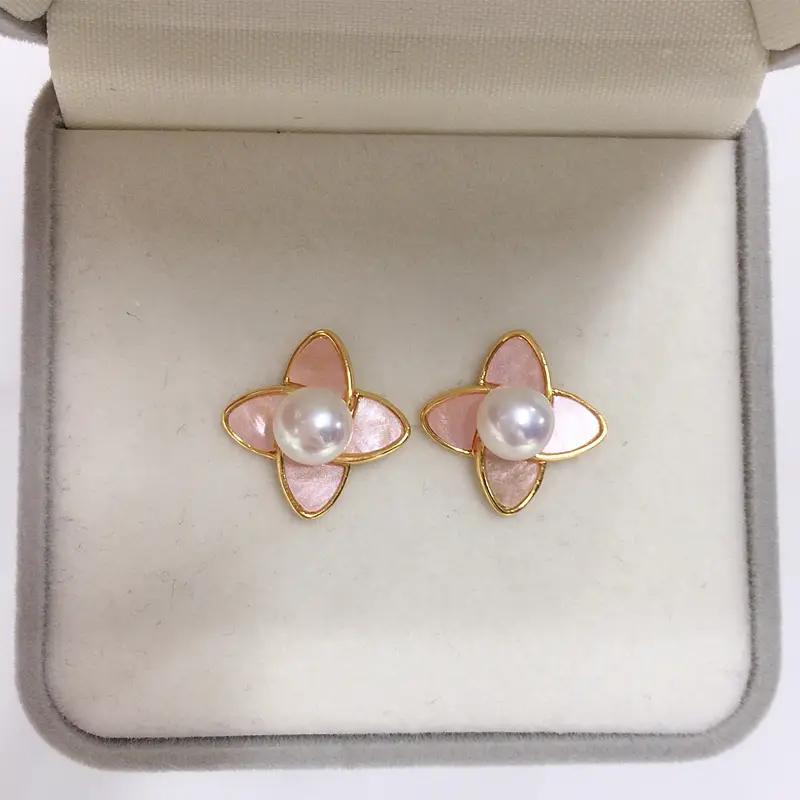 Pink Flower Pearl Earrings for Women S925 Sterling Silver — feature 9