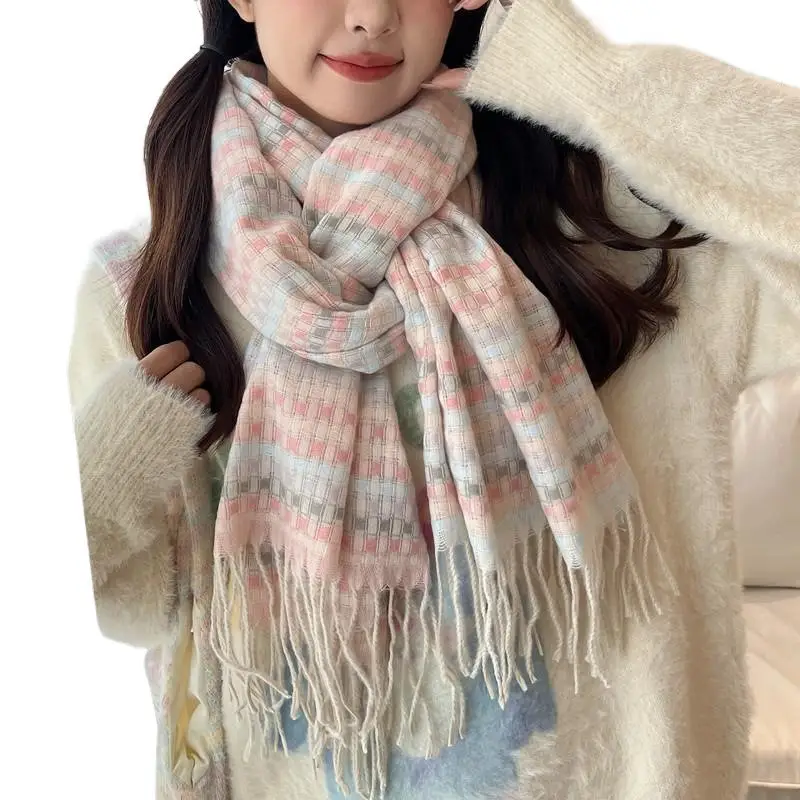 2025 White Plaid Korean Style Scarf Warm Neck Warmer — feature 1