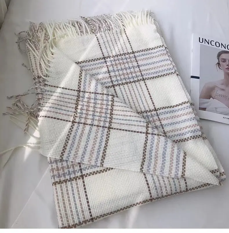 2025 White Plaid Korean Style Scarf Warm Neck Warmer — feature 9